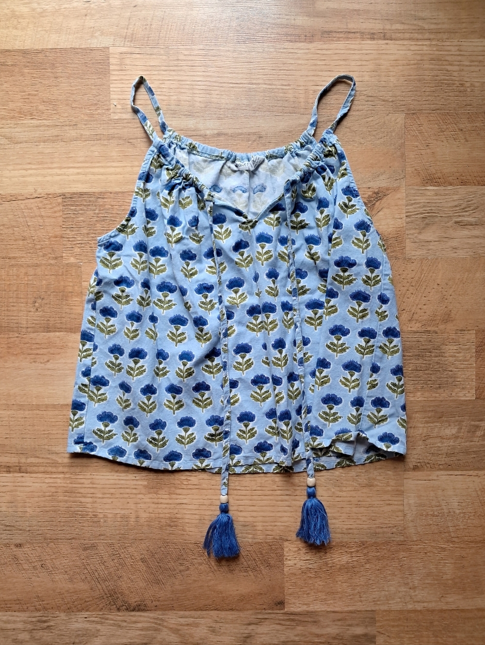 Midnight Sky Light Blue Floral Tassel Cami Top
